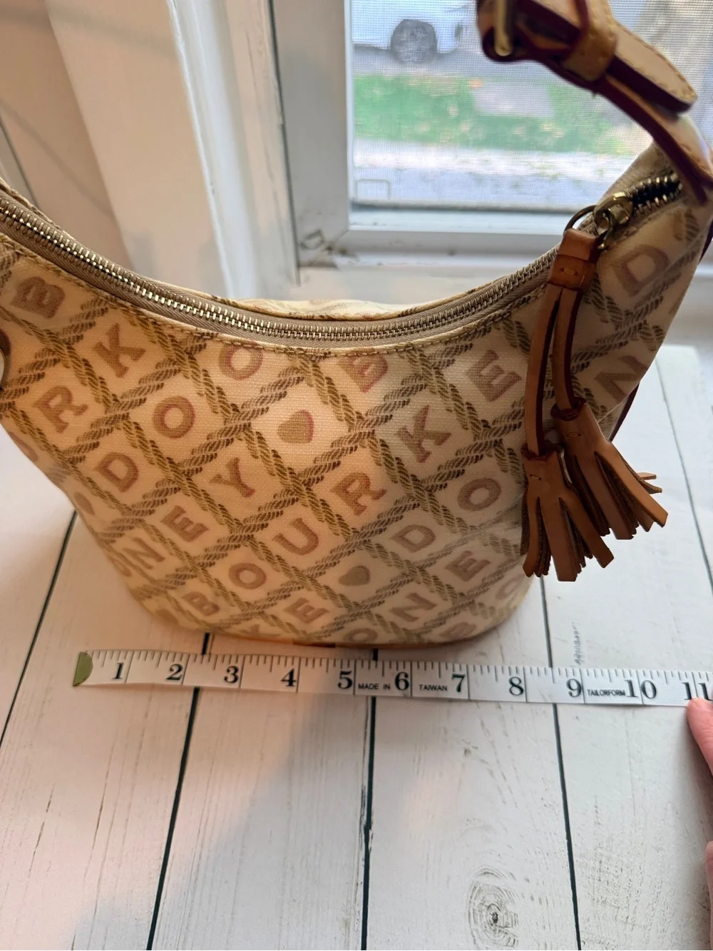Dooney & Bourke | Vintage Y2K Cream Crossword Logo Mini Hobo Bag